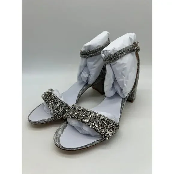 Badgley Mischka Women's Jada Ankle Wrap Block Heel Silver MP5316 Size 7.5 NIB - Picture 10 of 12